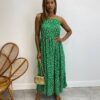 Vestido Longuete sem Bojo Viscolinho Erica Estampado Verde - Fernanda Ramos Store