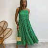 Vestido Longuete sem Bojo Viscolinho Erica Estampado Verde - Fernanda Ramos Store