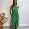 Vestido Longuete sem Bojo Viscolinho Erica Estampado Verde - Fernanda Ramos Store