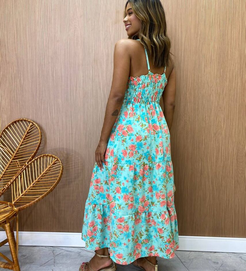 Vestido Midi Alça Regulável com Bojo Victória Estampado Verde - Fernanda Ramos Store
