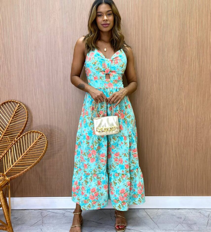 Vestido Midi Alça Regulável com Bojo Victória Estampado Verde - Fernanda Ramos Store
