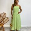 Vestido Midi com Bojo Ariane Alça Regulável Listrado Verde - Fernanda Ramos Store