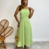 Vestido Midi com Bojo Ariane Alça Regulável Listrado Verde - Fernanda Ramos Store