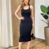 Vestido Midi com Bojo Canelado Graziele Preto - Fernanda Ramos Store