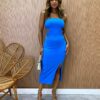 Vestido Midi com Bojo Tomara que Caia Canelado Bella Azul - Fernanda Ramos Store