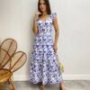 Vestido Midi sem Bojo Tricoline Betina Bordado Azul Fundo Branco - Fernanda Ramos Store