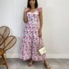 Vestido Midi sem Bojo Tricoline Betina Bordado Pink Fundo Branco - Fernanda Ramos Store