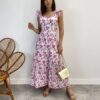 Vestido Midi sem Bojo Tricoline Betina Bordado Pink Fundo Branco - Fernanda Ramos Store