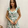 Vestido Midi sem Bojo Tricoline Betina Bordado Verde Fundo Branco - Fernanda Ramos Store