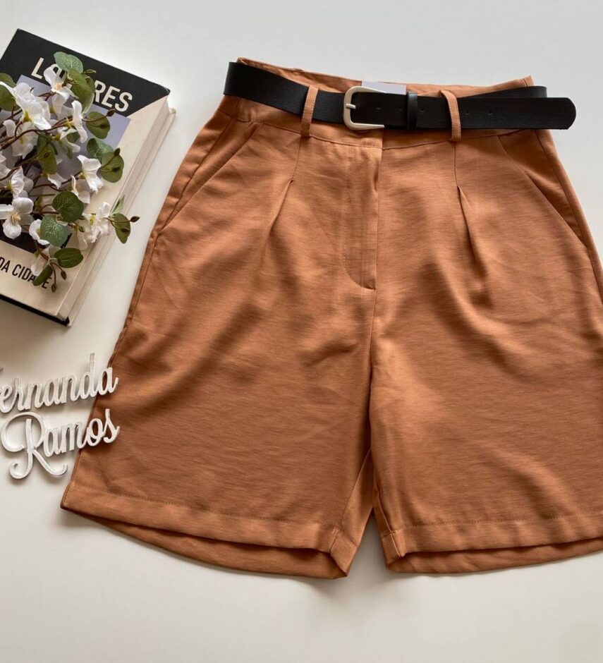 Bermuda Feminina com Cinto Catarina Caramelo - Fernanda Ramos Store