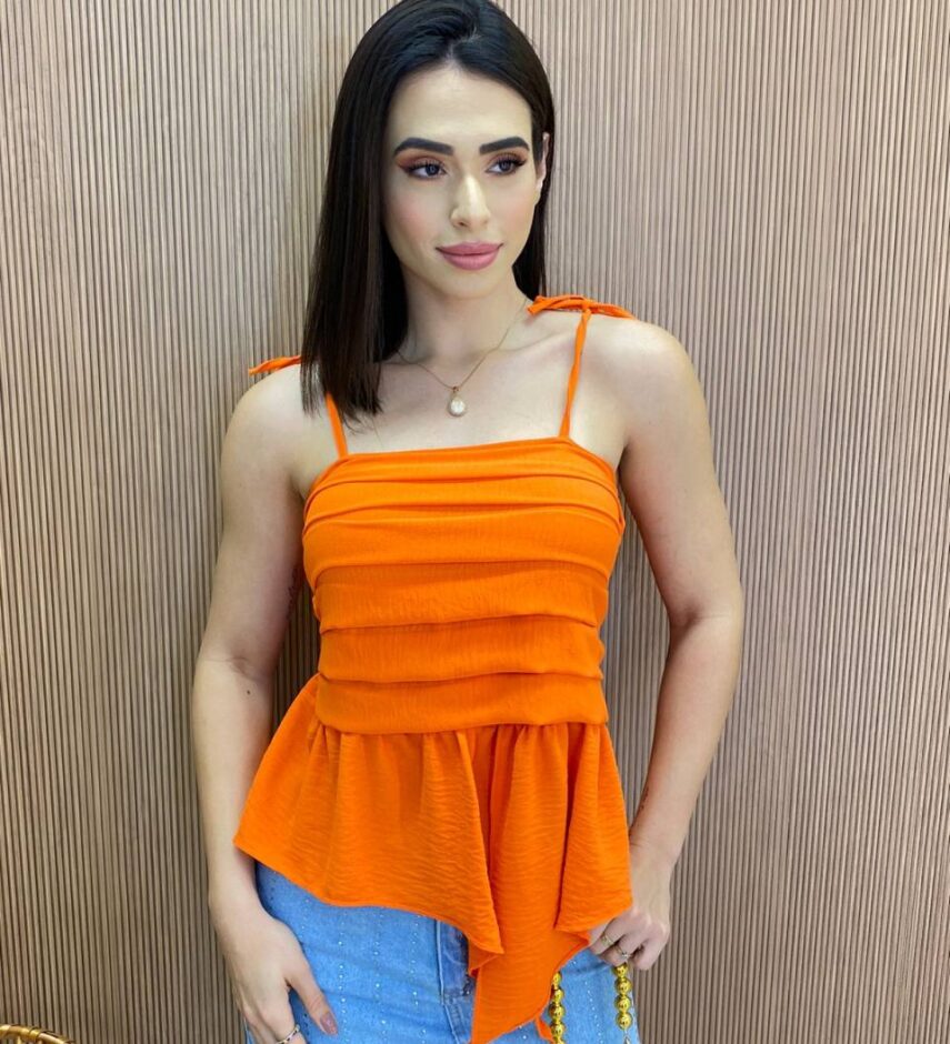 Blusa Bata Feminina Assimétrica sem Bojo com Amarração Coral - Fernanda Ramos Store