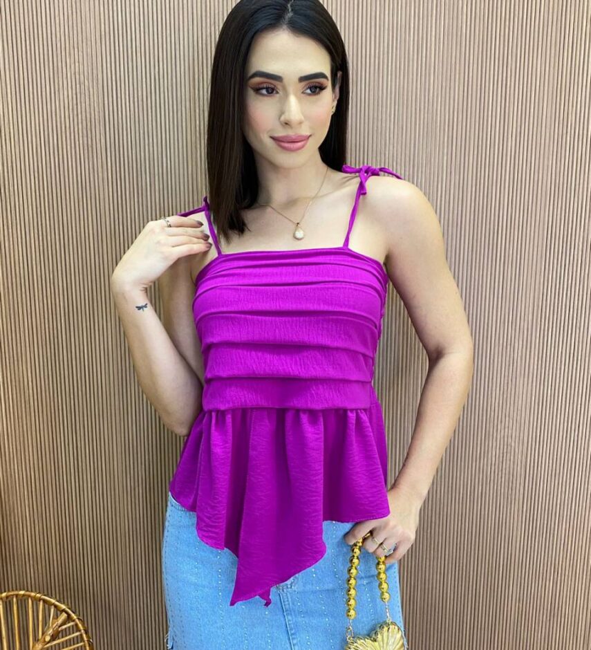 Blusa Bata Feminina Assimétrica sem Bojo com Amarração Fúcsia - Fernanda Ramos Store