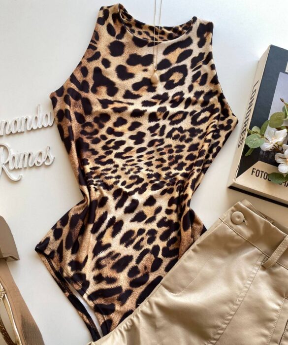 Body Feminino sem Bojo Regata Poliamida Liz Animal Print - Fernanda Ramos Store