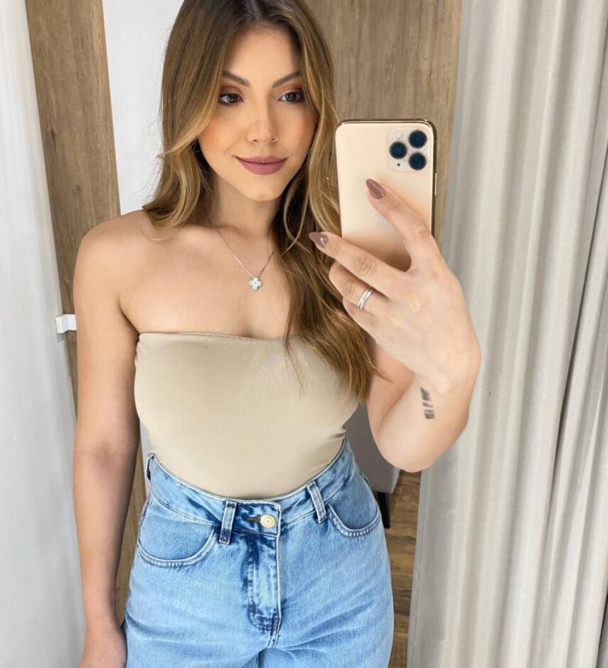 Body Feminino Tomara que Caia com Bojo Bege - Fernanda Ramos Store