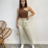 Calça Feminina Clochard Cropped com Cinto Liocel Cru - Fernanda Ramos Store