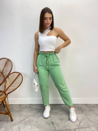 Calça Feminina Clochard Cropped com Cinto Liocel Verde - Fernanda Ramos Store