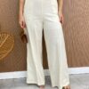 Calça Feminina Pantalona Lívia Viscolinho Cru - Fernanda Ramos Store