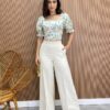 Calça Feminina Pantalona Lívia Viscolinho Cru - Fernanda Ramos Store