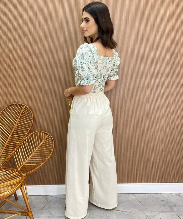 Calça Feminina Pantalona Lívia Viscolinho Cru - Fernanda Ramos Store