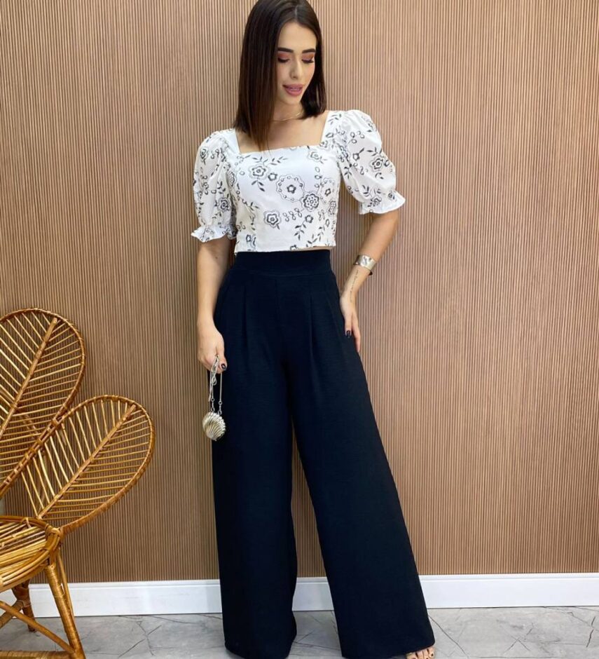 Calça Feminina Pantalona Mariana Preta - Fernanda Ramos Store