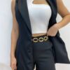 Conjunto Feminino Colete com Botão e Short Preto - Fernanda Ramos Store