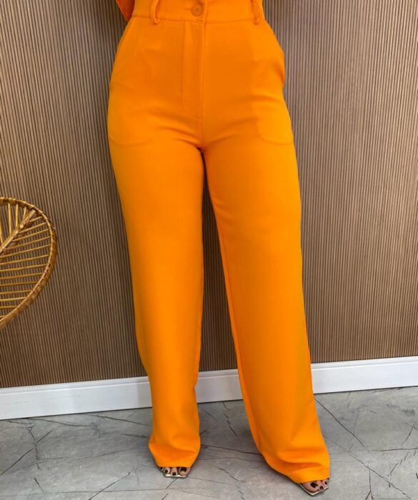 Conjunto Feminino Fernanda Bata Assimétrica e Calça Pantalona Laranja - Fernanda Ramos Store