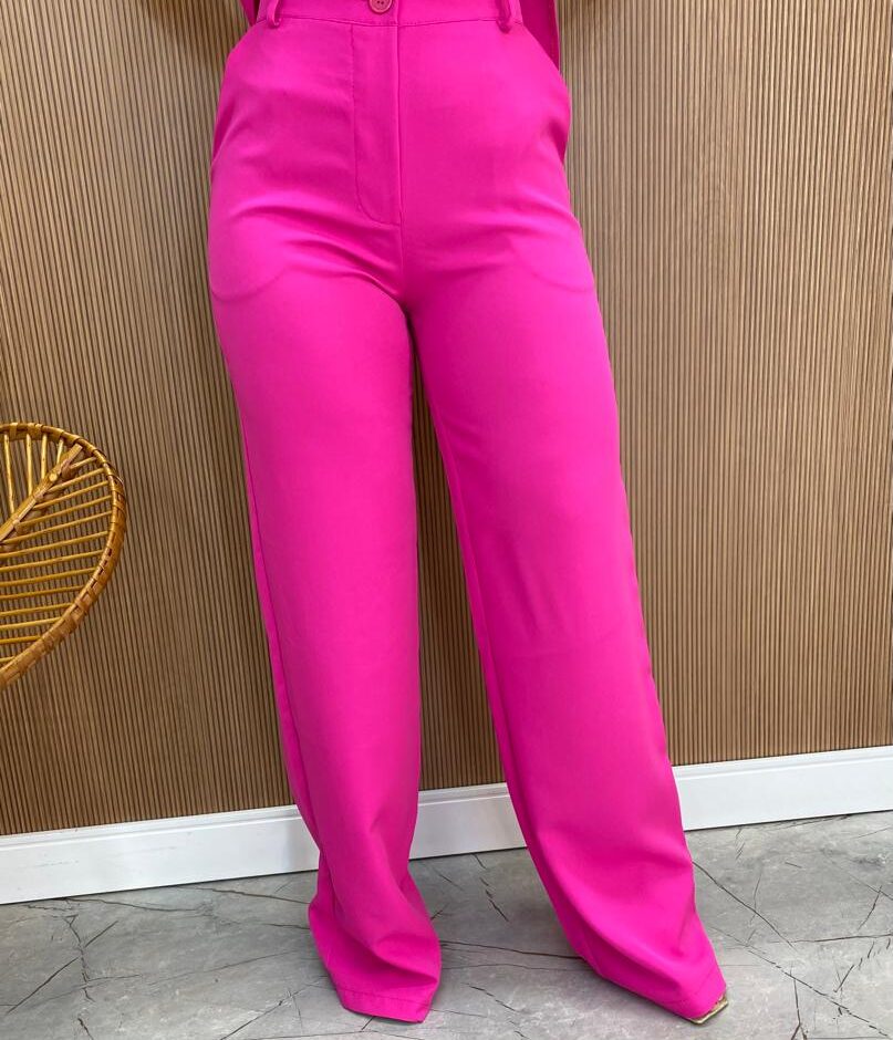 Conjunto Feminino Fernanda Bata Assimétrica e Calça Pantalona Pink - Fernanda Ramos Store