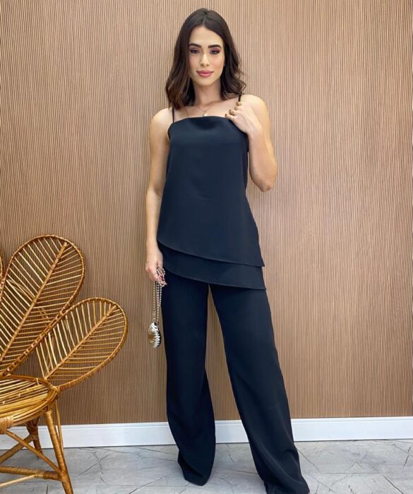 Conjunto Feminino Fernanda Bata Assimétrica e Calça Pantalona Preto - Fernanda Ramos Store