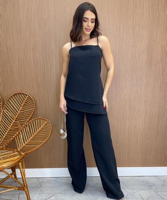 Conjunto Feminino Fernanda Bata Assimétrica e Calça Pantalona Preto - Fernanda Ramos Store