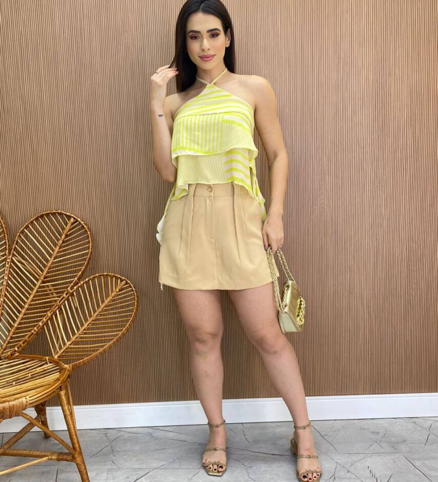 Cropped Bata Feminino sem Bojo com Babados Listrado Verde Lima - Fernanda Ramos Store