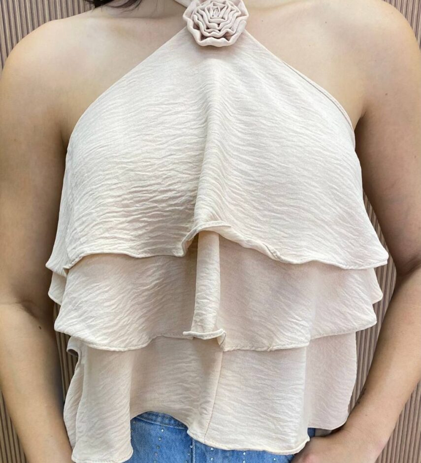Cropped Bata Feminino sem Bojo com Babados Nude - Fernanda Ramos Store