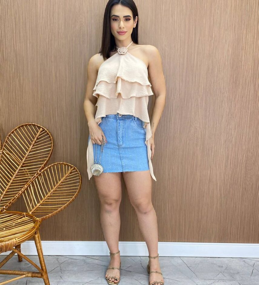 Cropped Bata Feminino sem Bojo com Babados Nude - Fernanda Ramos Store