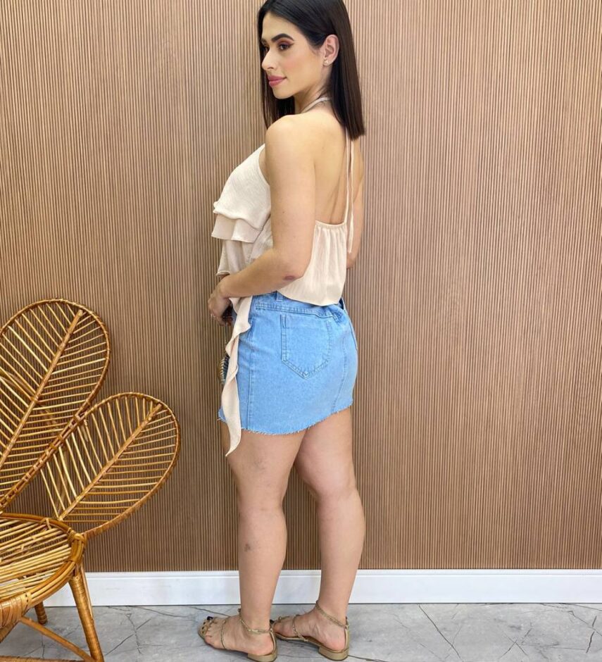 Cropped Bata Feminino sem Bojo com Babados Nude - Fernanda Ramos Store