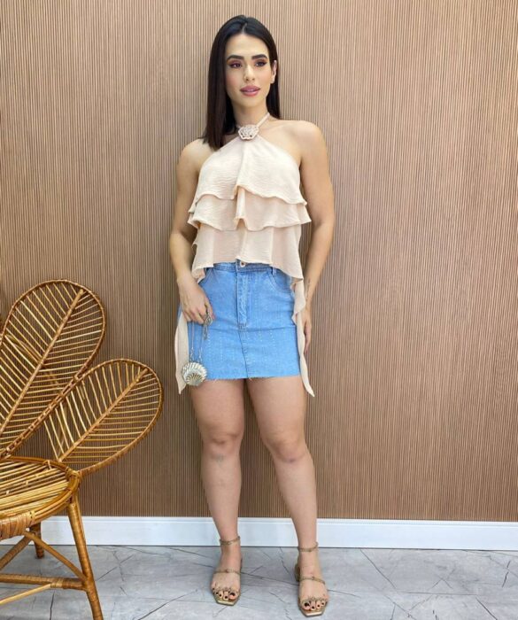 Cropped Bata Feminino sem Bojo com Babados Nude - Fernanda Ramos Store