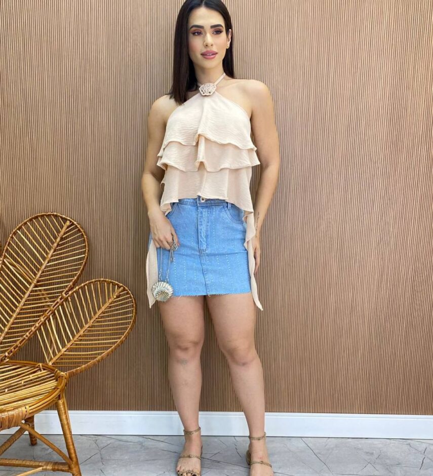 Cropped Bata Feminino sem Bojo com Babados Nude - Fernanda Ramos Store