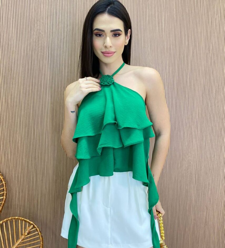 Cropped Bata Feminino sem Bojo com Babados Verde Bandeira - Fernanda Ramos Store
