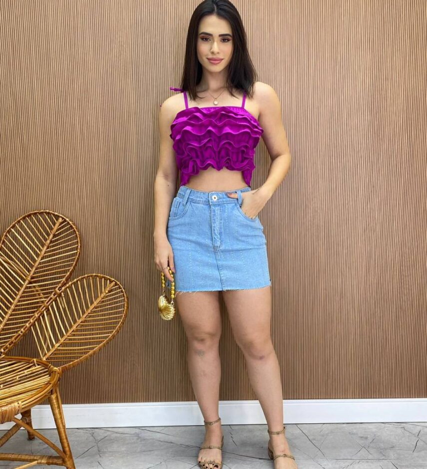 Cropped Feminino Bia sem Bojo com Babados e Amarração Fúcsia - Fernanda Ramos Store