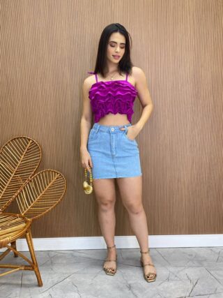 Cropped Feminino Bia sem Bojo com Babados e Amarração Fúcsia - Fernanda Ramos Store