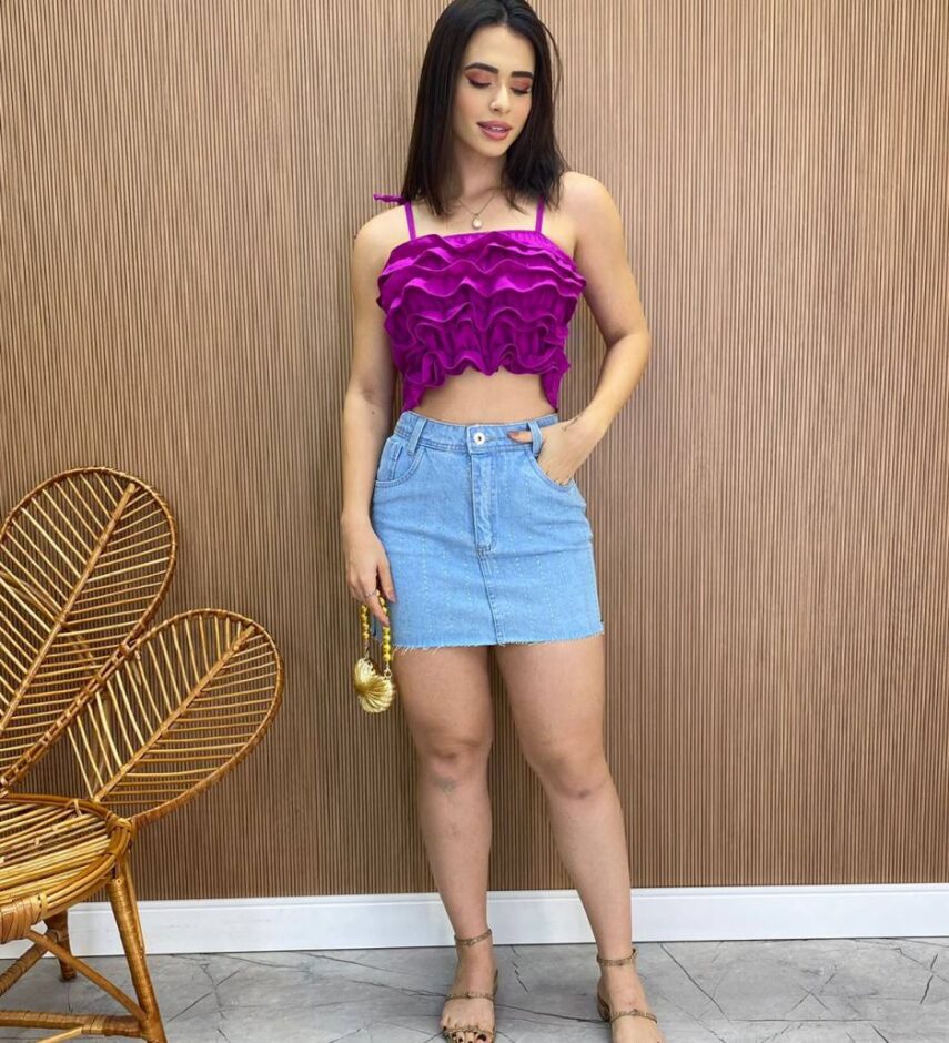 Cropped Feminino Bia sem Bojo com Babados e Amarração Fúcsia - Fernanda Ramos Store