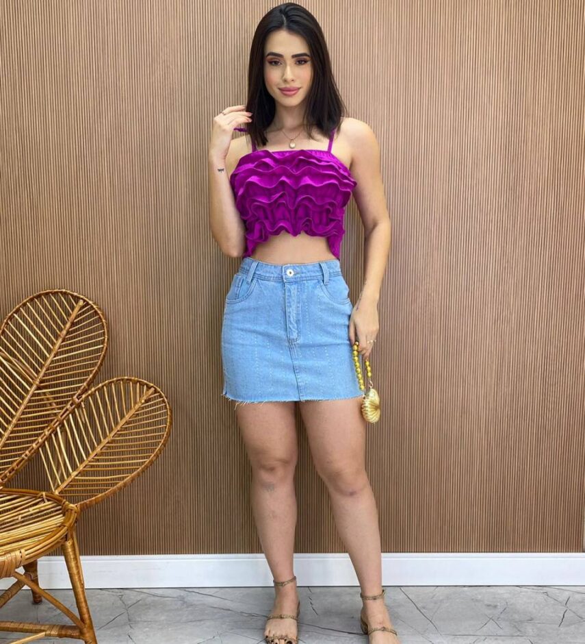 Cropped Feminino Bia sem Bojo com Babados e Amarração Fúcsia - Fernanda Ramos Store
