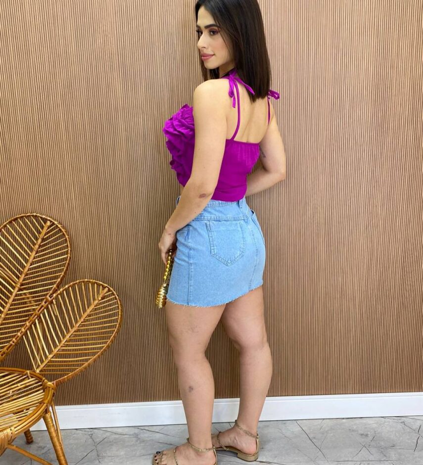 Cropped Feminino Bia sem Bojo com Babados e Amarração Fúcsia - Fernanda Ramos Store