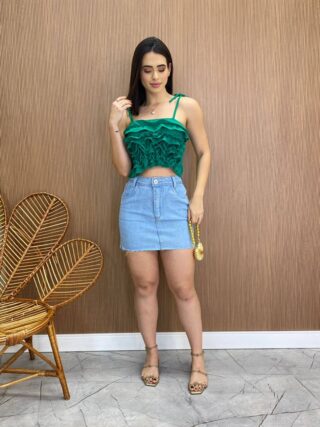 Cropped Feminino Bia sem Bojo com Babados e Amarração Verde - Fernanda Ramos Store