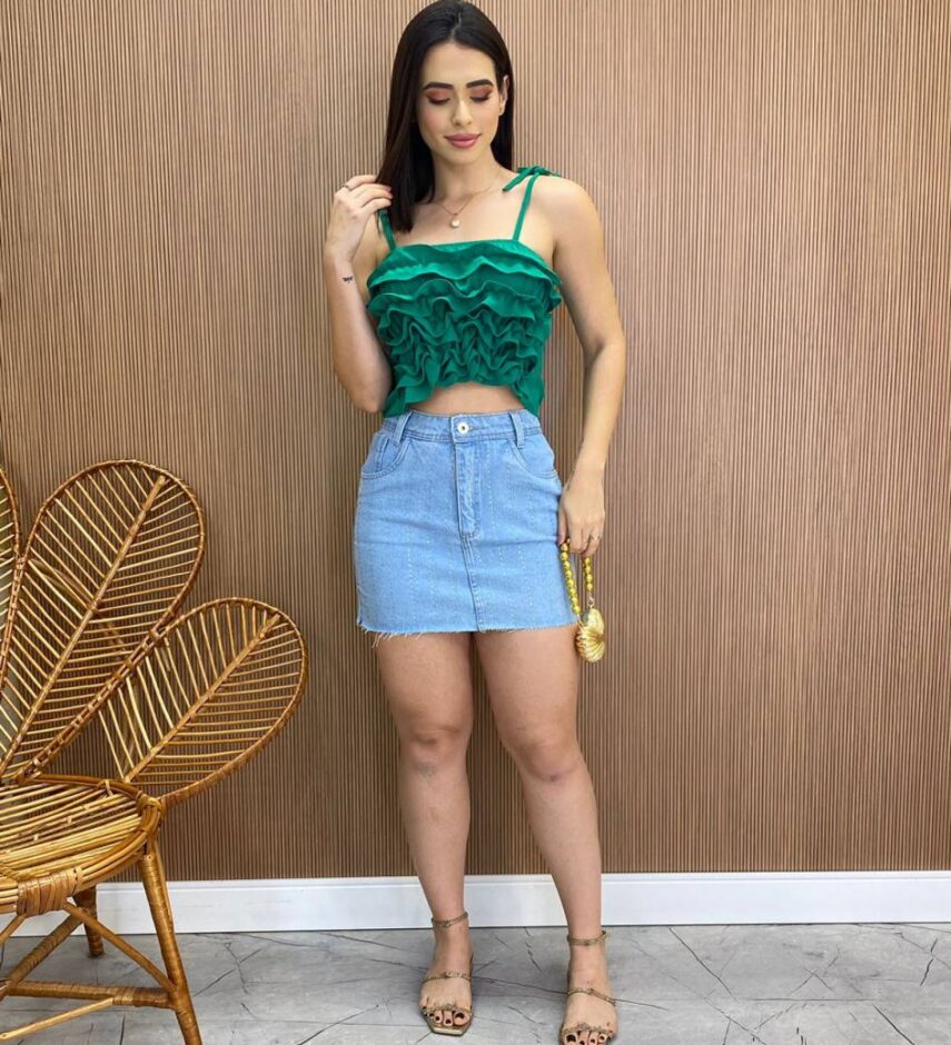 Cropped Feminino Bia sem Bojo com Babados e Amarração Verde - Fernanda Ramos Store