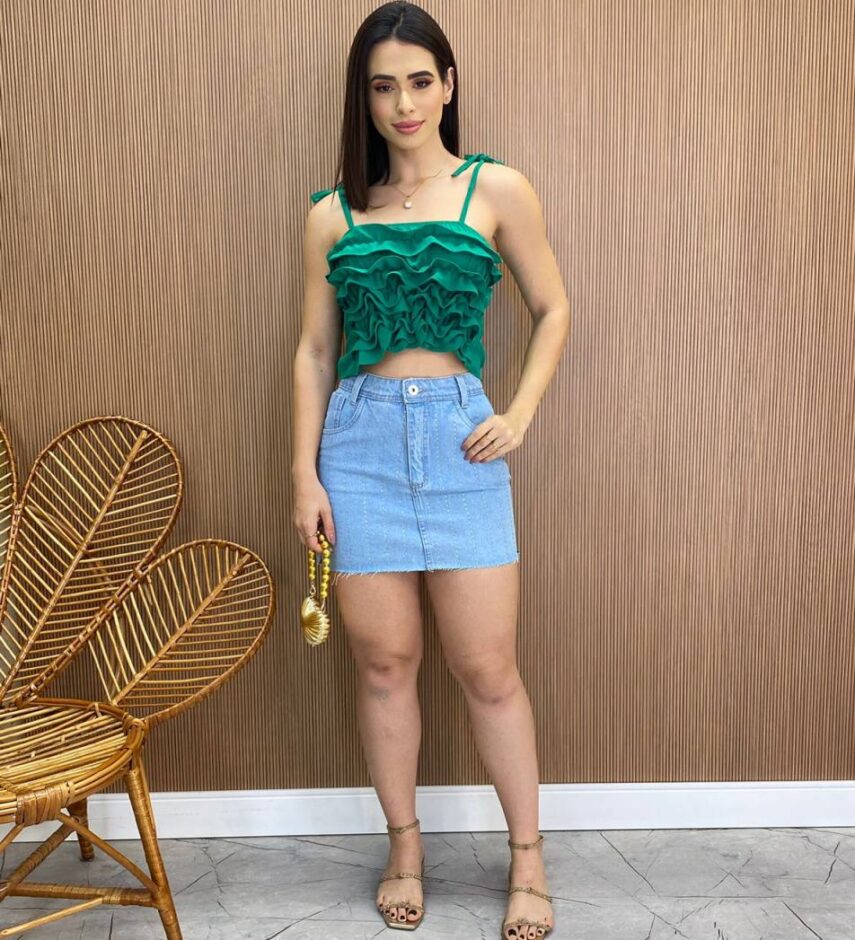 Cropped Feminino Bia sem Bojo com Babados e Amarração Verde - Fernanda Ramos Store