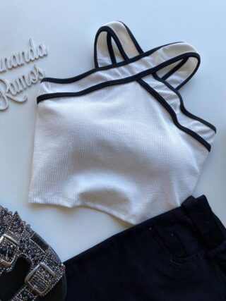 Cropped Feminino Canelado Liz com Bojo Branco - Fernanda Ramos Store