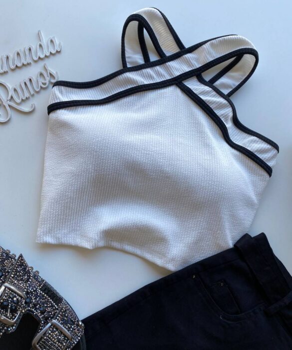 Cropped Feminino Canelado Liz com Bojo Branco - Fernanda Ramos Store