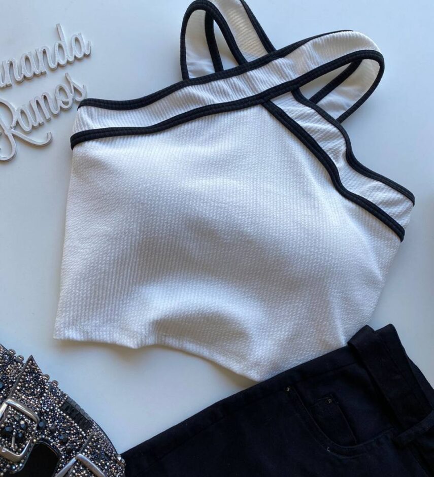 Cropped Feminino Canelado Liz com Bojo Branco - Fernanda Ramos Store
