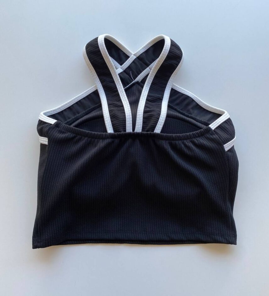 Cropped Feminino Canelado Liz com Bojo Preto - Fernanda Ramos Store