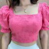 Cropped Feminino com Bojo Manga Bufante e Lastex Rosa - Fernanda Ramos Store