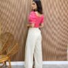 Cropped Feminino com Bojo Manga Bufante e Lastex Rosa - Fernanda Ramos Store